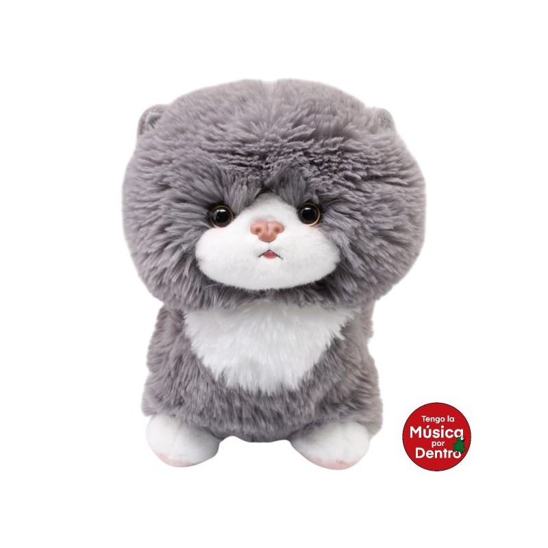 Gato Bolichon Gris Con Sonido Med